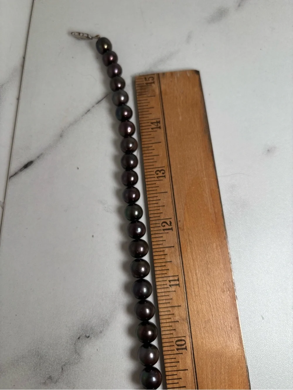 TahitiaBlack Pearl Strand Necklace Hand Knotted Iridescent Filigree Clasp